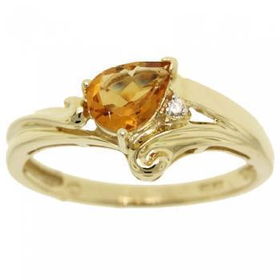 Polished 10KT Yellow Gold Sz=7 Ring Citrine Diamondpolished 