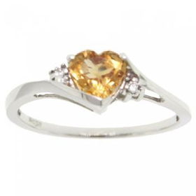 14KT White Gold Heart Ring w/ Citrine & Diamonds Sz=7white 