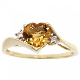 10KT Solid Yellow Gold Heart Ring Citrine & Diamondssolid 