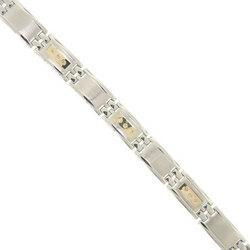 Men's Diamond Stainless Steel and 14K Yellow Gold Braceletmen 