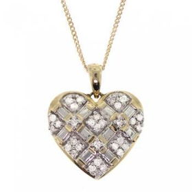 Yellow Gold Heart Pendant Box Necklace w/ Diamondsyellow 