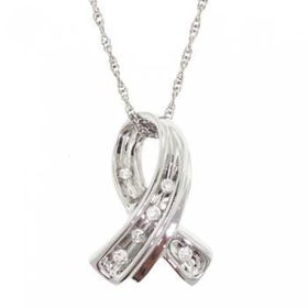 14KT White Gold Ribbon Pendant w/ Diamonds 18 Incheswhite 