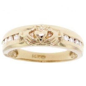 14K Yellow Gold Claddagh Heart Hands Ring w/ Diamondsyellow 