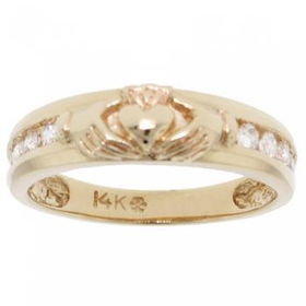 14K Yellow Gold Claddagh Heart Hands Ring w/ Diamondsyellow 