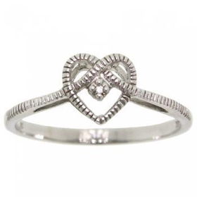 10KT White Gold Knot Heart Diamond Ring - Reeded Accentwhite 