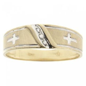 Mens 10KT Yellow Gold Cross Ring Band w/ Diamondsmens 