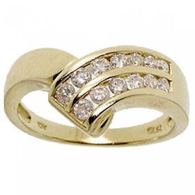 Ladies 2 Row Yellow Gold Ring Band Chnl Set Diamondsladies 