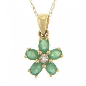 14K Gold Dangle Flower Pendant Necklace Emerald Diamondgold 