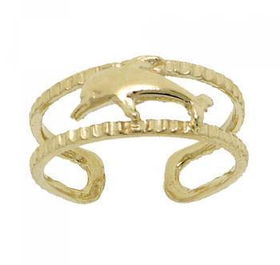 Solid 10KT Yellow Gold Adjustable Dolphin Toe Ring Newsolid 