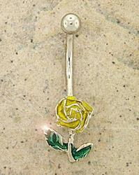 14K White Gold Yellow Rose Belly Ringwhite 