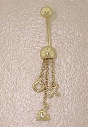 14K Gold 'XO' Heart Dangle Belly Ringgold 