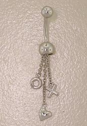 14K White Gold 'XO' Heart Dangle Belly Ringwhite 