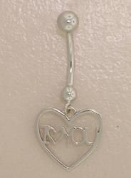 14K White Gold Dangle I LOVE YOU Heart Belly Ringwhite 