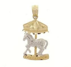 Laser Cut 14K Two-Tone Gold Horse Carousel Dangle Pendantlaser 