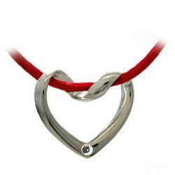 Sterling Silver Heart Pendant with Corded Silk Necklacesterling 