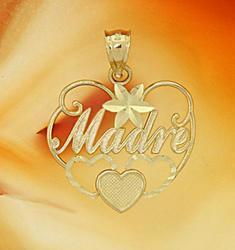 Diamond Cut 14K Gold Heart Madre Mom Pendantdiamond 