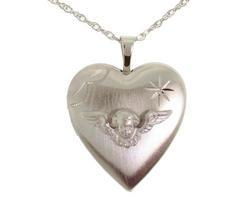 Cherub Brushed Sterling Silver Heart Locket & Chaincherub 