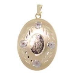 Oval Engraved Flower 14K Gold Locket Pendantoval 