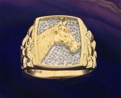 Mens Horse Profile Two-tone Gold Gents Ringmens 