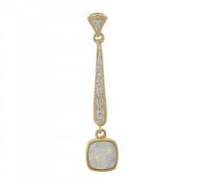 Gold Dangle Drop Pendant Opal Diamond w Milgrain Accentgold 