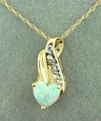 Ladies Opal and Diamond Gold Heart Pendant Necklaceladies 