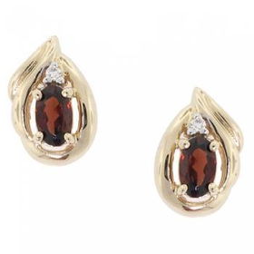 Yellow Gold Earring Studs w/ Garnet & Diamond Gemsyellow 