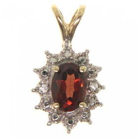 New Red Oval Shape Garnet Diamond Yellow Gold 10K Pendantred 