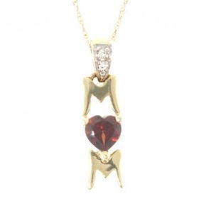 New Gold MOM Pendant Necklace Heart Garnet Diamond 18ingold 