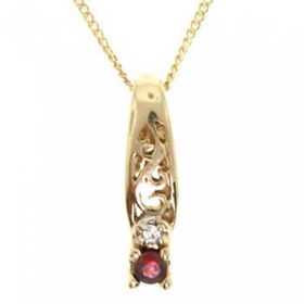 Yellow Solid Gold Pendant Necklace Garnet Diamond 18inyellow 