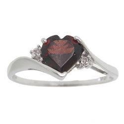 Heart Cut Garnet 10K White Gold Ring with Two Diamondsheart 