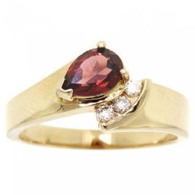 Ladies Yellow Gold Ring Pear Garnet Diamond New Sz=7ladies 