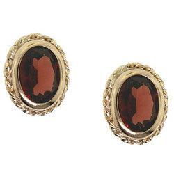 Bezel Set Garnet 10K Yellow Gold Stud Earringsbezel 