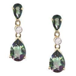 Stylish Pair of Mystic Fire Topaz and Diamond Dangle Earrings in 14K Yellow Goldstylish 