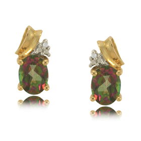 Mystic Fire Topaz Stud Earrings W/ Diamond 10K Gold Newmystic 