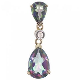 Yellow Gold Mystic Fire Topaz & Diamond Dangle Pendantyellow 