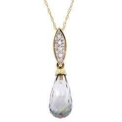 Briolette Cut Mystic Fire Topaz and Diamond Gold Dangle Pendant Necklacebriolette 