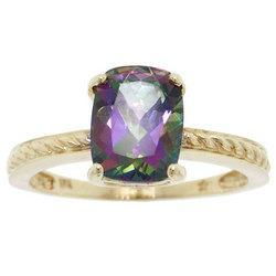 Amazing Mystic Fire Topaz & Diamond Ring of 10K Yellow Goldmystic 