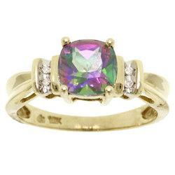 Mystic Fire Topaz and Diamond Ring Made of 10K Yellow Goldmystic 