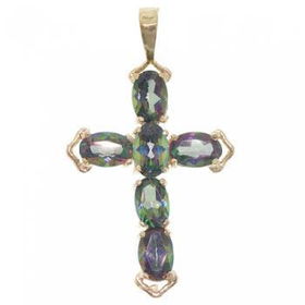 14KT Yellow Gold Cross Pendant Mystic Fire Topaz Gemsyellow 