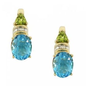 Yellow Gold Stud Earrings Blue Topaz Diamond Peridotyellow 