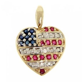 Yellow Gold Heart Flag Pendant Ruby Diamond Sapphireyellow 