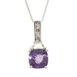 Amethyst, White Topaz, and Diamond Pendant in 10K White Goldamethyst 