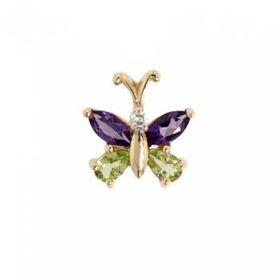 Yellow Gold Butterfly Pendant w/ Amethyst  Peridot Gemsyellow 