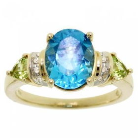 Yellow Gold Fancy Ring w/ Blue Topaz, Peridot & Diamondyellow 