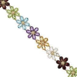 Multistone 14K Yellow Gold Flower Tennis Braceletmultistone 