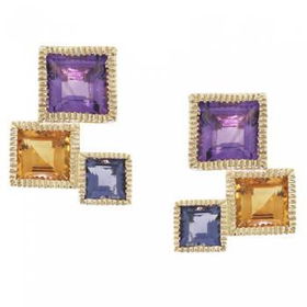 Yellow Gold Stud Earrings Amethyst Iolite Citrine Gemsyellow 