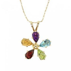 Gold Flower Pendant Amethyst Garnet Citrine Topaz Neckgold 