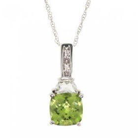 10KT White Gold Fancy Peridot Diamond Pendant Necklacewhite 