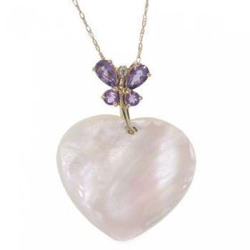 New White Heart Shape Mother Of Pearl Amethyst Yellow Gold 14K Pendantwhite 