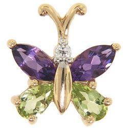 Peridot, Amethyst, and Diamond 14K Gold Butterfly Pendantperidot 